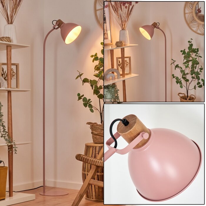 Floor Lamp Pink Dome Shade Slim Black Pole Minimalist Design