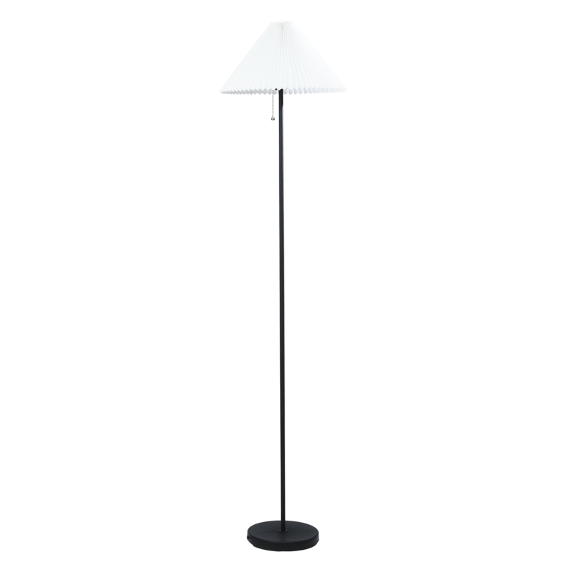 Floor Lamp Pleated Shade Matte Black Finish Contemporary Style