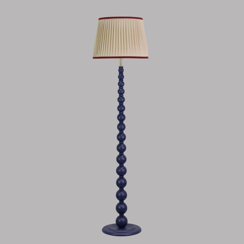Floor Lamp Pleated Tapered Shade Navy Wood Base Square Farmhouse