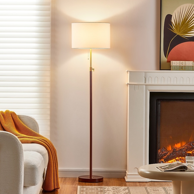 Floor Lamp Polished Brass Finish Empire Shade Slim Profile