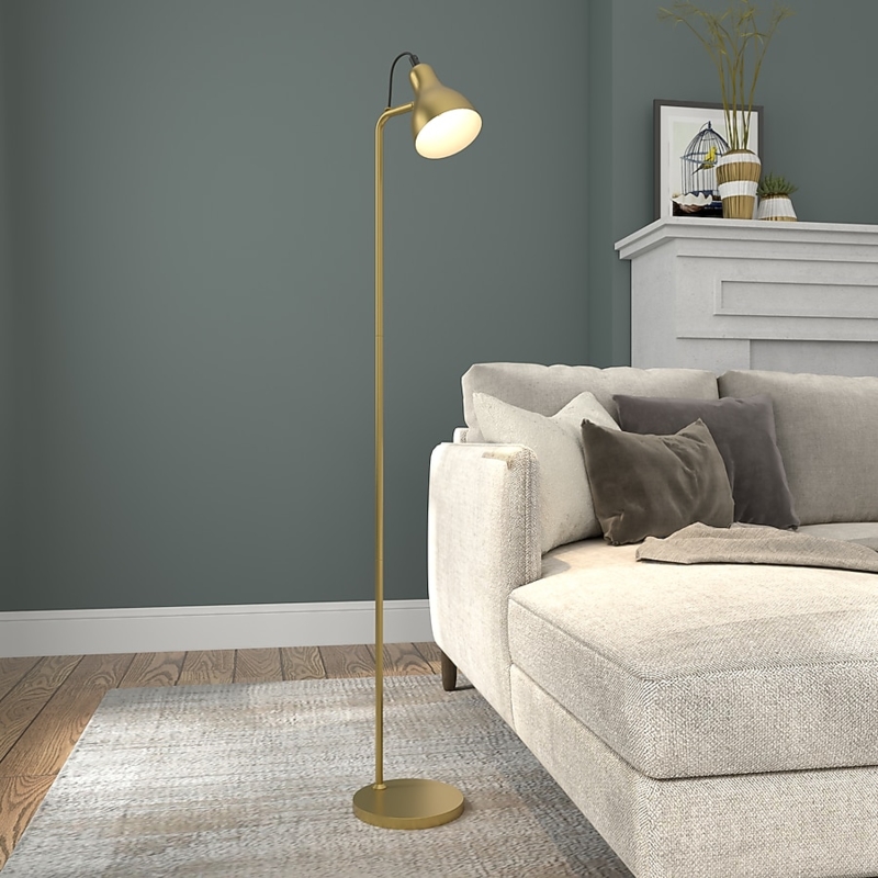 Floor Lamp Polished Bronze Finish Domed Shade Slender Profile