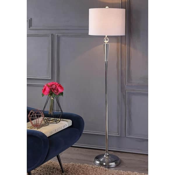 Floor Lamp Polished Chrome Beaded Drum Shade Crystal Accents Elegant