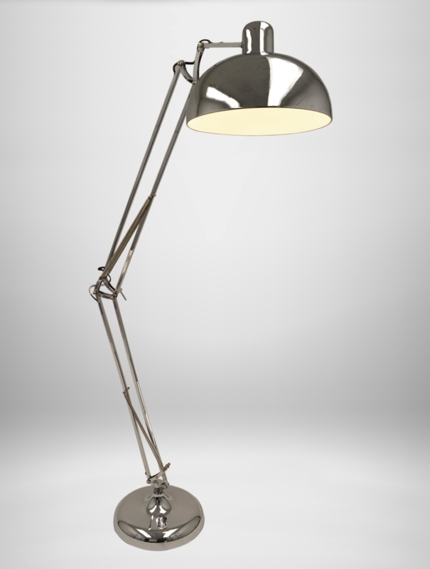 Floor Lamp Polished Chrome Slim Profile White Drum Shade Minimalist