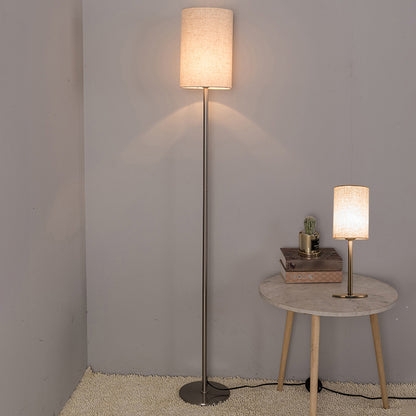 Floor Lamp Polished Chrome White Cylinder Shade Slim Profile