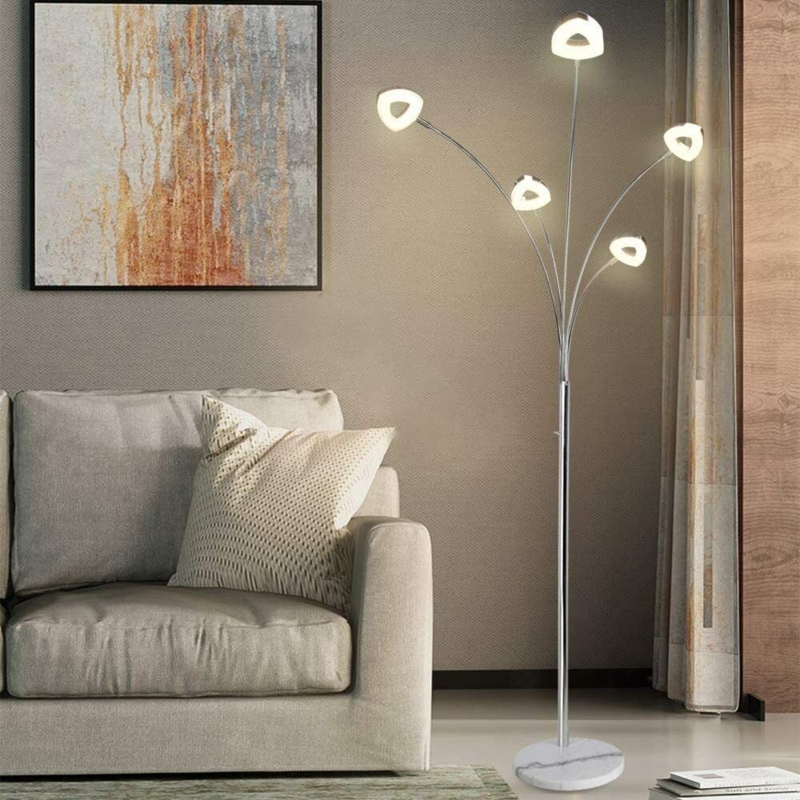 Floor Lamp Polished Gold Arching Arms Frosted Spherical Globes Glam