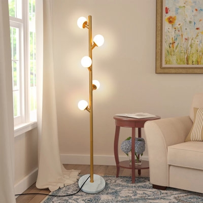 Floor Lamp Polished Gold Branched Silhouette Five Light Globe Shades