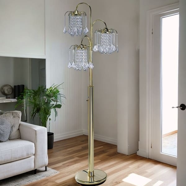 Floor Lamp Polished Gold Crystal Chandelier Style Shades Glamorous