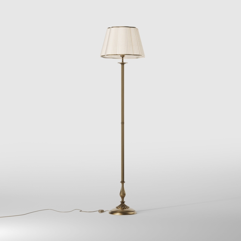 Floor Lamp Polished Gold Reeded Column Pleated Shade Glam Lighting