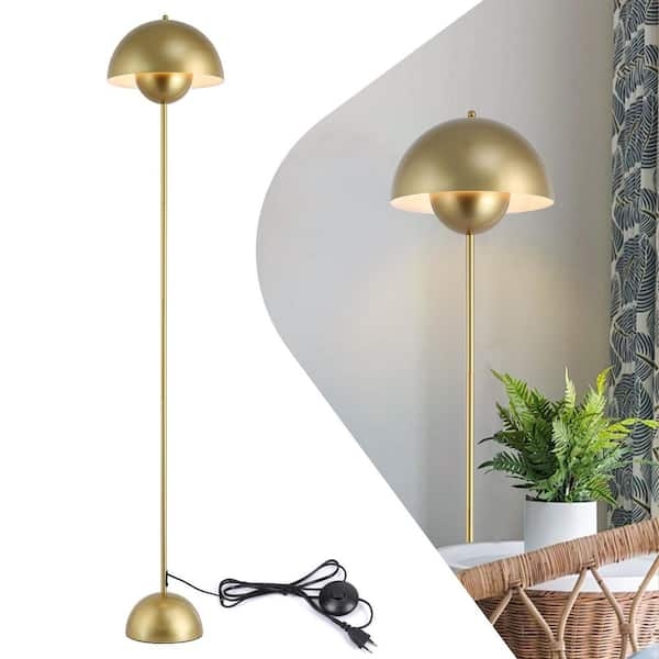 Floor Lamp Polished Gold Slender Pole Dome Shade Contemporary Lounge