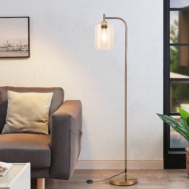 Floor Lamp: Polished Gold with Adjustable Gooseneck and Glass Globe