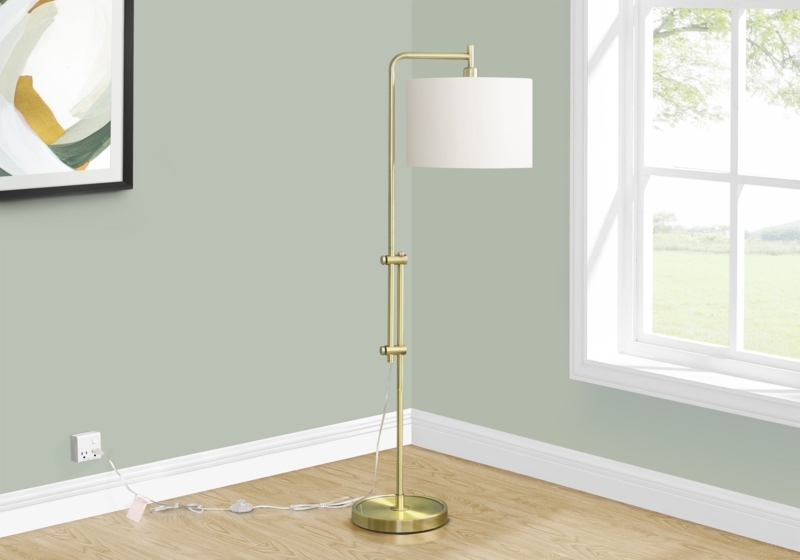 Floor Lamp Polished Metal Linen Shade Elegant Reading Light