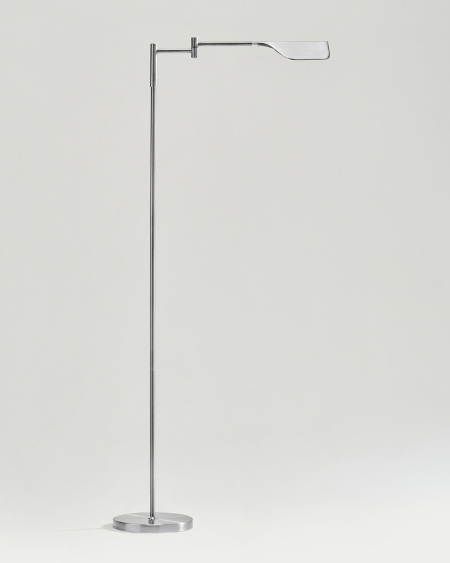 Floor Lamp Polished Silver Leaf Shaped Shade Curved Neck Modern Task