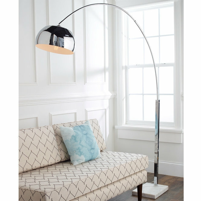 Floor Lamp Polished Silver Marble Base Style Dome Shade Overarching