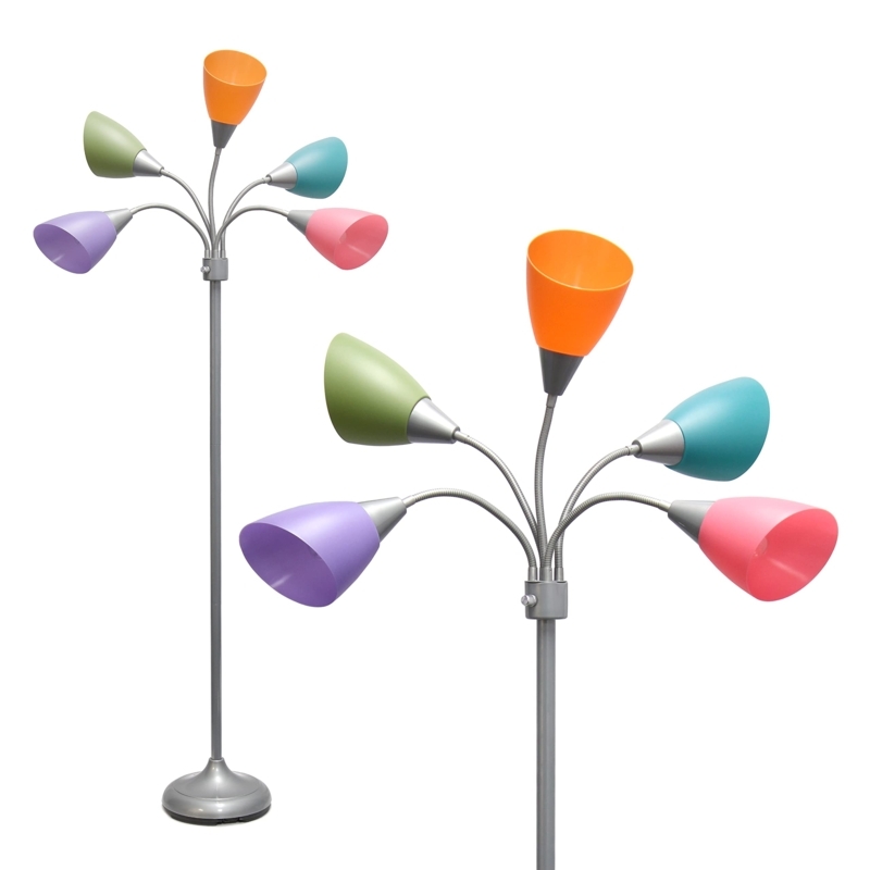 Floor Lamp Polished Silver Medusa Five Head Multicolored Shades