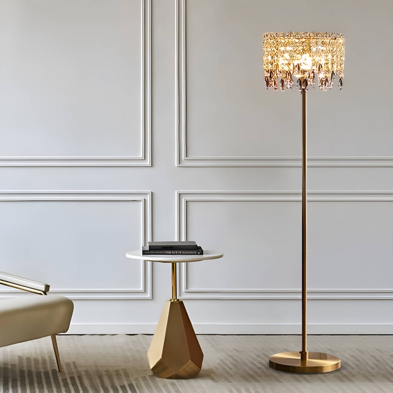 Floor Lamp Prisms Tiered Crystal Hollywood Regency Glam Style