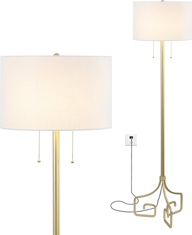 Floor Lamp Pull Chain Feature Drum Shade Transitional Style