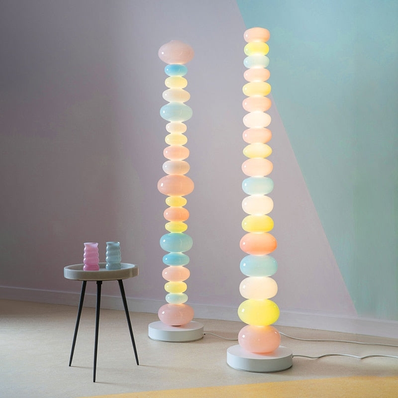 Floor Lamp Rainbow Glass Globes Vertical String Design Gold Nordic