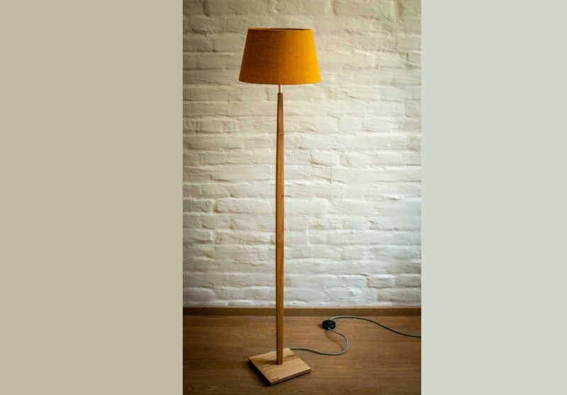Floor Lamp Retro Mustard Yellow Oversized Cylindrical Shade Tripod Base