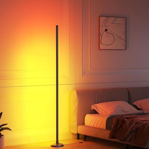 Floor Lamp RGB LED Lighting Ultra Slender Rod Matte Black Sleek