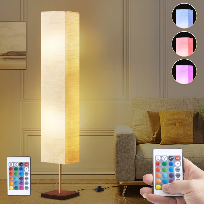 Floor Lamp Rice Paper Crinkled Shade Column Tripod Base
