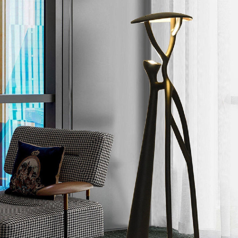 Floor Lamp Ring Light Source Matte Black Minimalist Warm Glow Accent