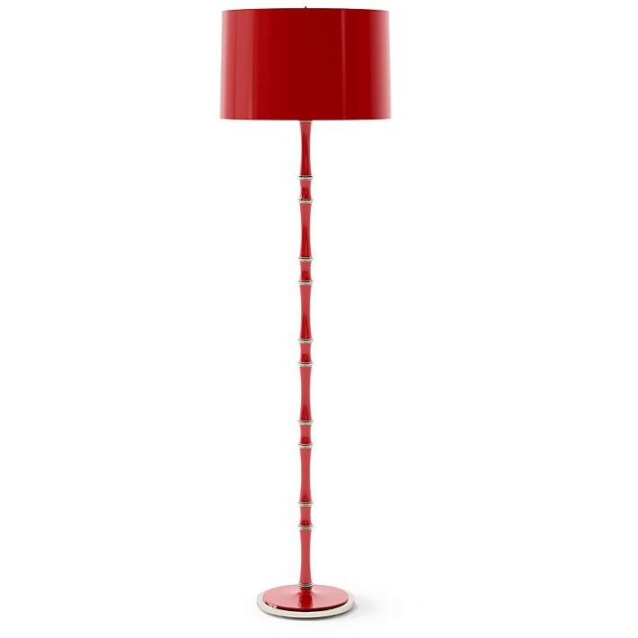 Floor Lamp Ruby Red Column Polished Nickel Finish Celadon Shade