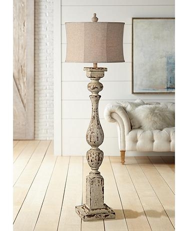 Floor Lamp Rustic White Column Base Tapered Shade Farmhouse Lamp