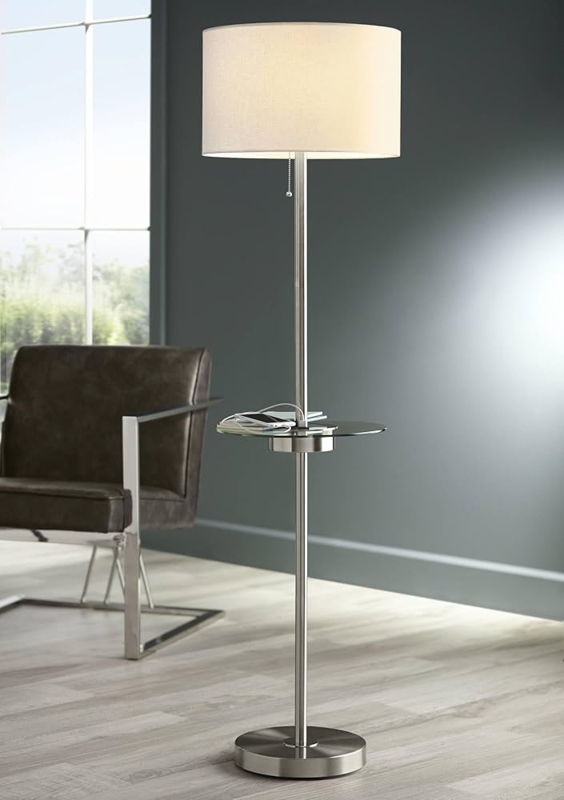 Floor Lamp Satin Nickel Glass Tray Table Charging Ports