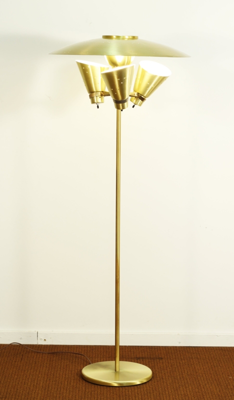 Floor Lamp Saucer Shades Polished Brass Mid-Century Modern Atomic Era