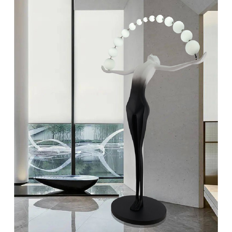 Floor Lamp Sculptural Arch Matte Black Dramatic Modern LED Lighting