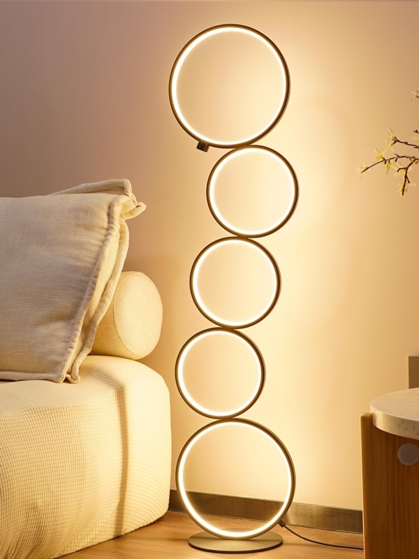 Floor Lamp Sculptural Geometric Black Nesting LED Rings Modern