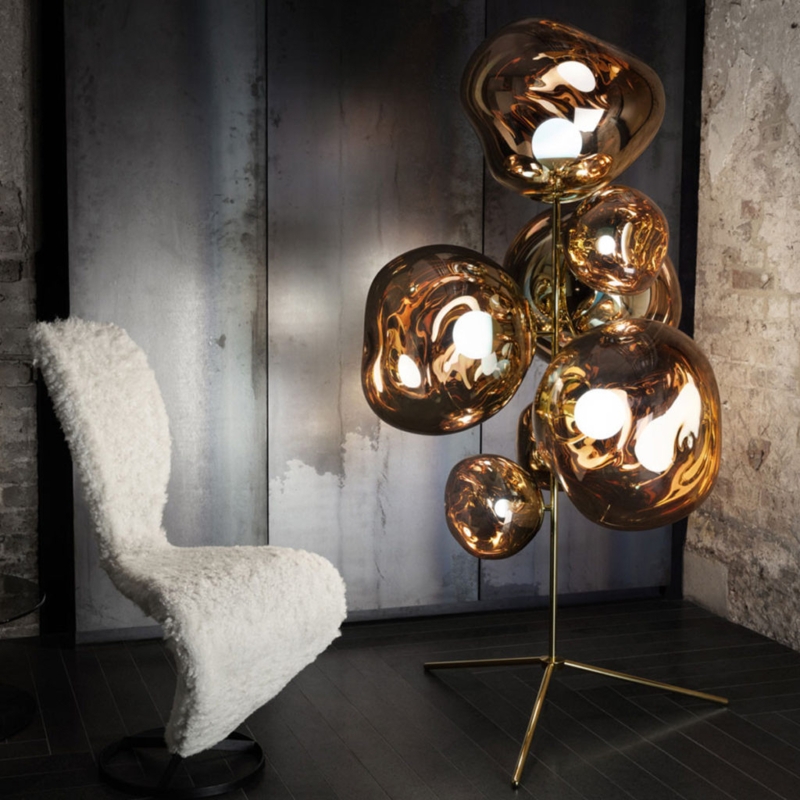Floor Lamp: Sculptural Multi-Light with Distorted Copper Globes
