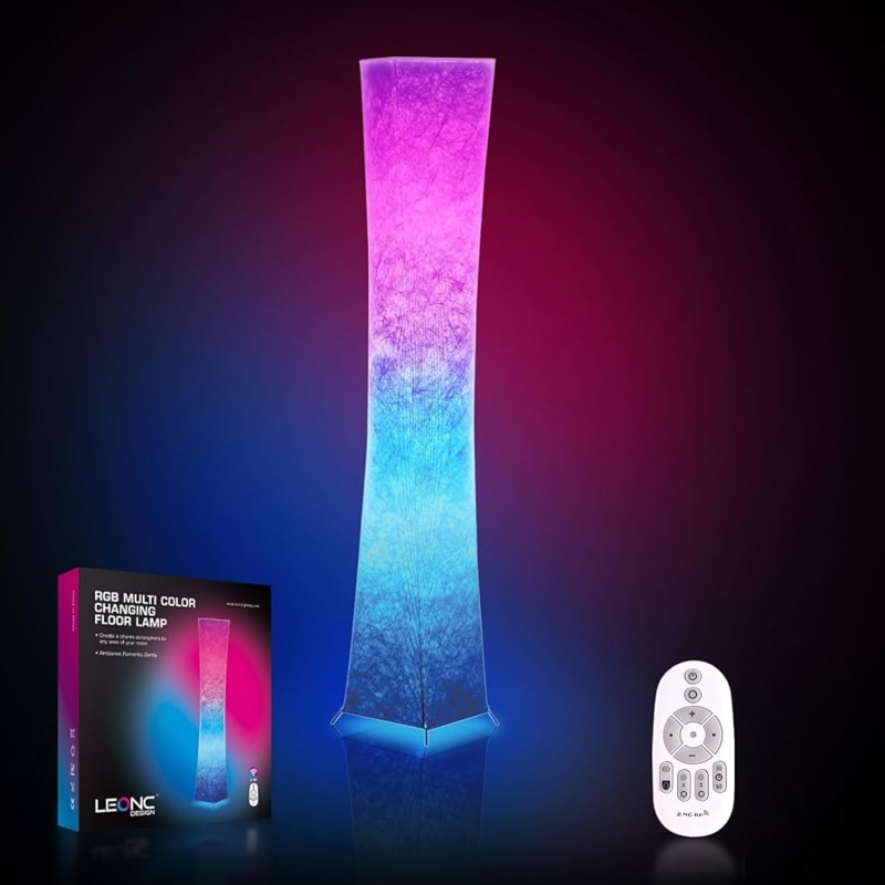 Floor Lamp Sculptural Twisted Fabric Shade RGB Light Contemporary