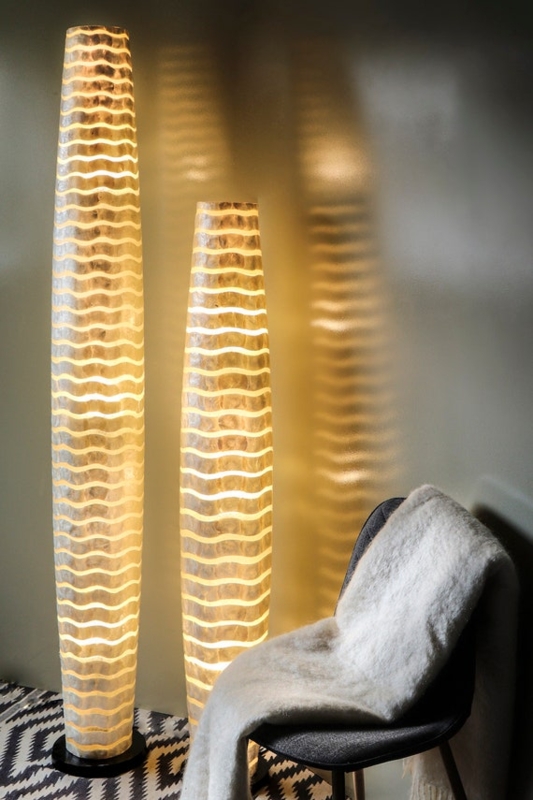 Floor Lamp Sculptural Wave Silhouette Oyster Shell Shade Coastal Chic
