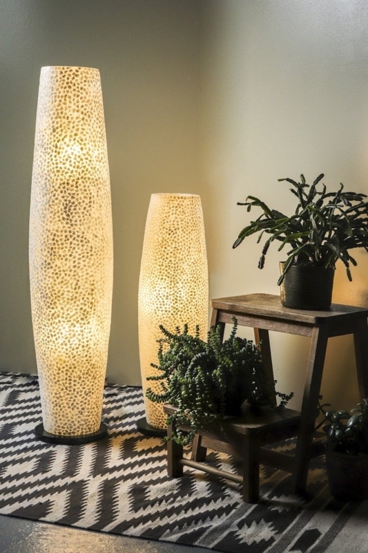 Floor Lamp: Sculptural Wavy Ribbon Silhouette with Shell Inlay