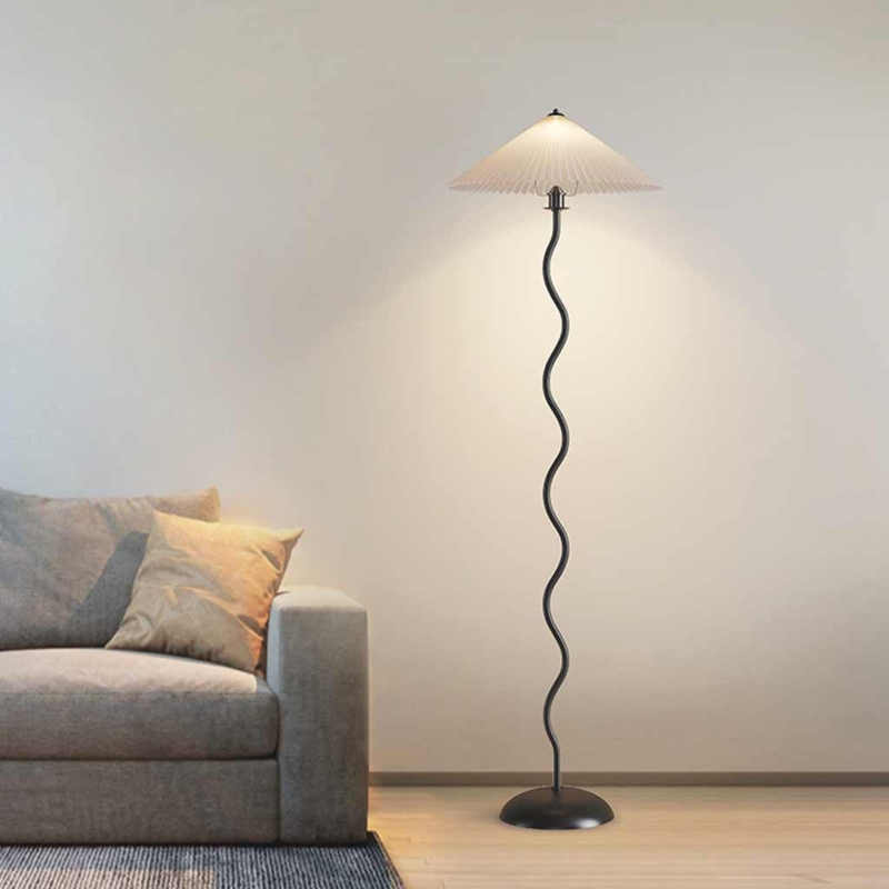 Floor Lamp Sculptural Wavy Stand Pleated Shade Modern Minimalist Black