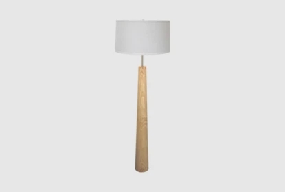 Floor Lamp Sculptural Wood Base Tapered Cone Drum Shade Minimalist