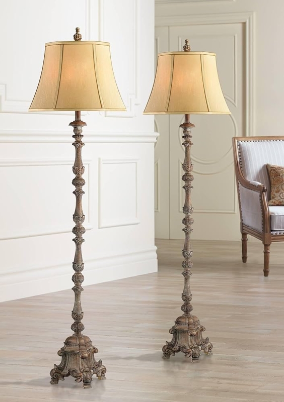 Floor Lamp Set of 2 Faux Wood Candlestick French Country Style