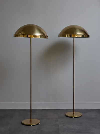 Floor Lamp Set of Two Brass Toned Dome Shades Scandinavian Style
