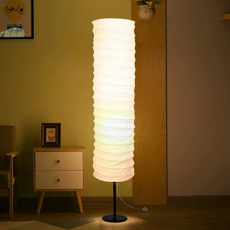 Floor Lamp Shade Cylindrical Pleated White Rice Paper Nordic Style