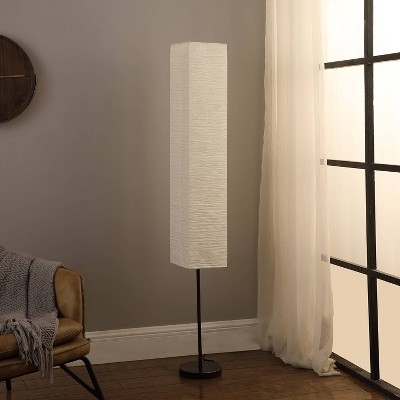 Floor Lamp: Shoji Inspired Black Lattice Frame, Rectangular Paper Shade.