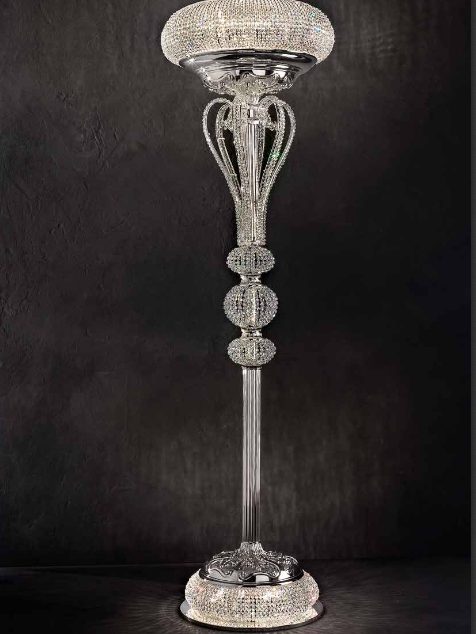 Floor Lamp Silver Plated with Crystal Accent and Ornate Base