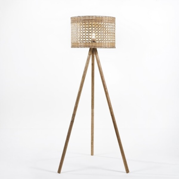 Floor Lamp Silver Toned Slender Pole White Drum Shade Minimalist