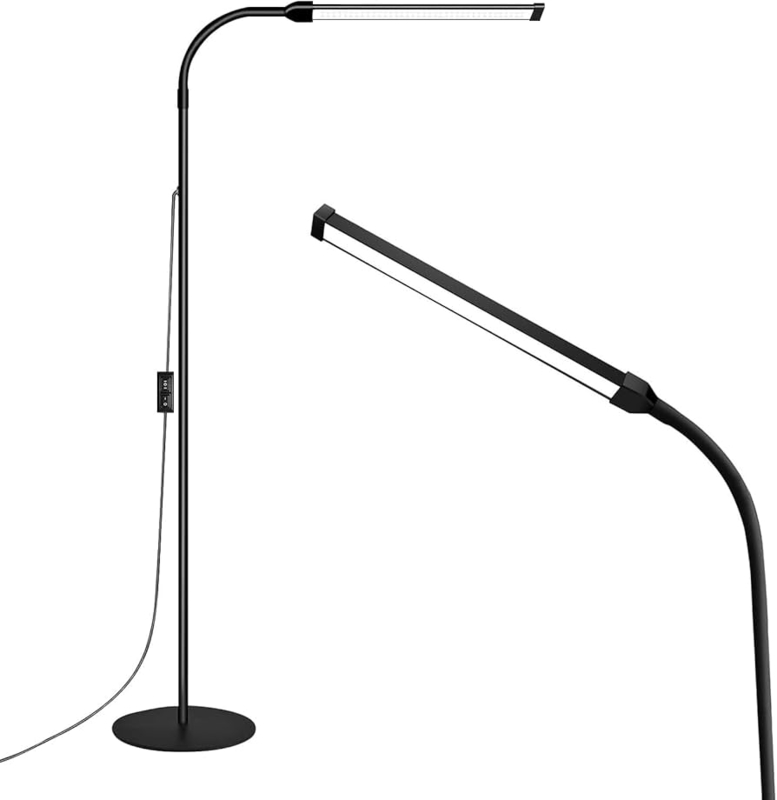 Floor Lamp Sleek Office Design Rectangular LED Head Flexible Gooseneck