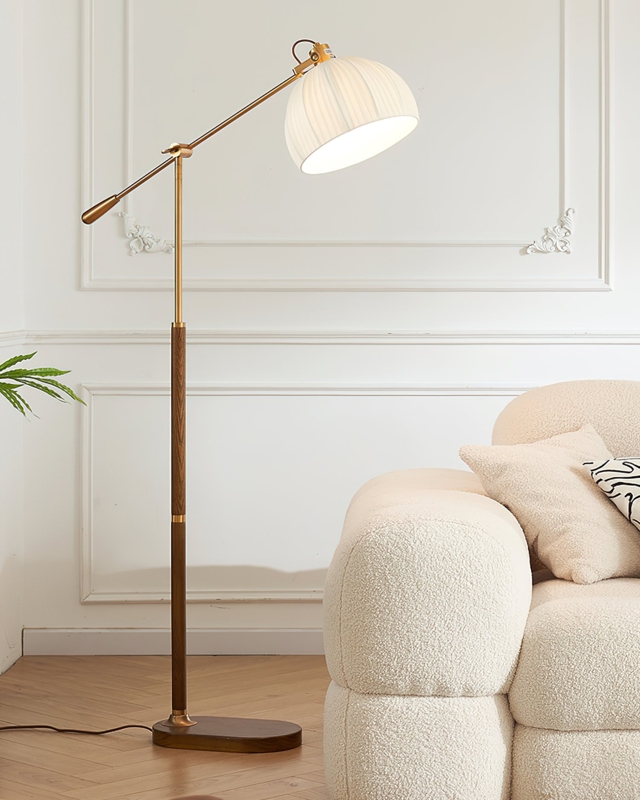Floor Lamp Slender Black Stem Conical Shade Retro Style Mid Century