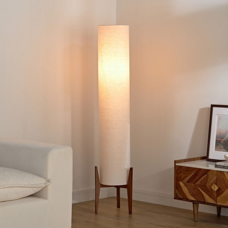 Floor Lamp Slender Legs Tripod Base Large Textured Drum Shade Black