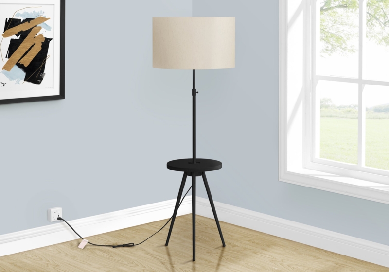 Floor Lamp Slender Matte Black Metal Fabric Shade Lamp
