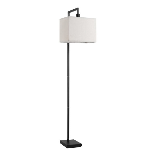 Floor Lamp Slender Pole Matte Black Square Shade Modern Black Lamp