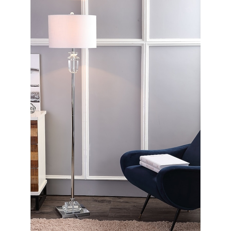 Floor Lamp Slender Polished Chrome Faceted Crystal Shade LED