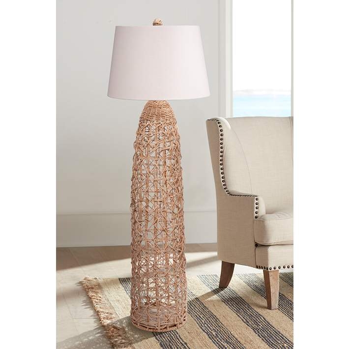 Floor Lamp Slender Rope Wrapped Post Braided Texture Coastal